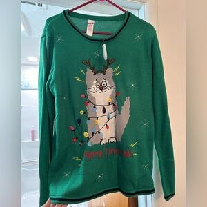 Holiday Time Green Sweater with Black Trim